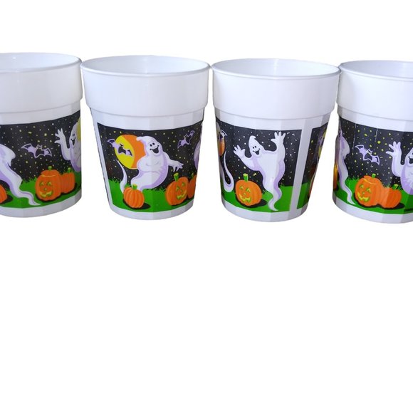 Vintage Plastic Halloween Tumbler Cup Lot of 4 Ghosts and Pumpkin Cups amscan - Picture 3 of 9